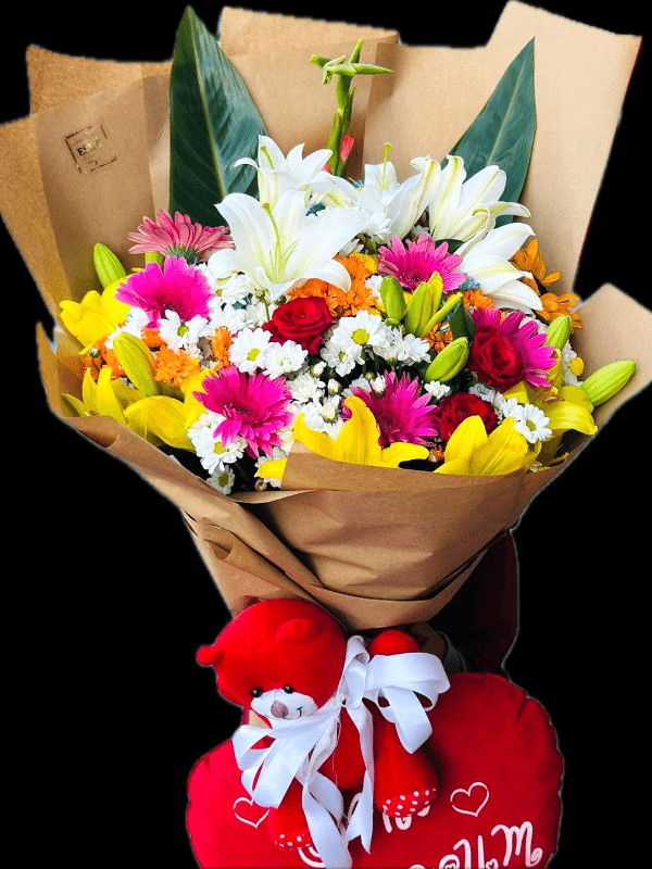  Gaziantep Çiçekçiler - Dev Buket Love Peluş Yastık ve Ayıcık ile Set