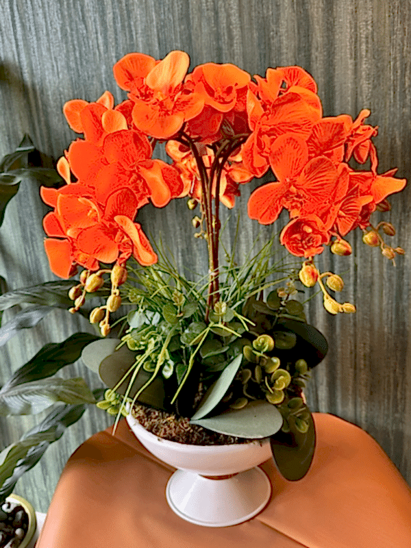  Gaziantep Çiçekler - Beyaz Vazoda Turuncu Yapay Orkide