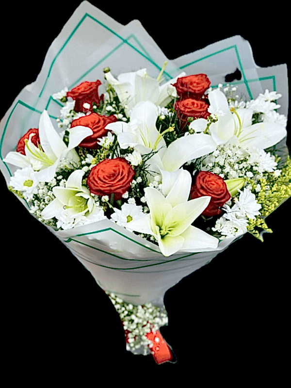  цветы в Газиантепе - дизайн белой лилии и красной розы Hakira