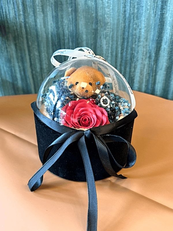  Gaziantep Çiçek Gönder - Ufo Fanusta Kırmızı Solmaz Gül &Peluş Ayı