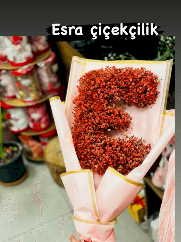  Gaziantep Çiçekler - Kırmızı Cipso Baş Harf Buketi