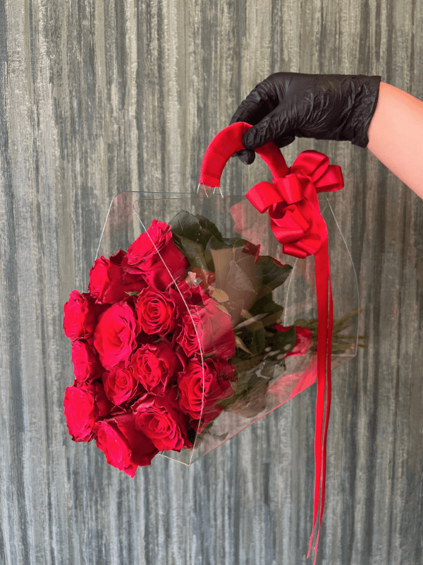  Gaziantep Çiçekçi - Şeffaf Çantada 15 Adet Canlı Gül