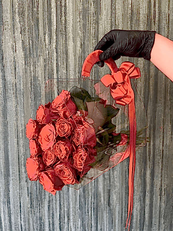  Gaziantep Çiçekçi - Şeffaf Çantada 15 Li  Kırmızı Canlı Gül