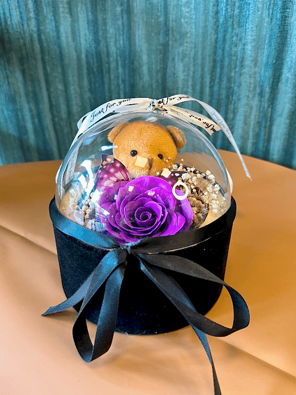 Gaziantep Çiçek Siparişi - Ufo Fanusta Mor Tek Gül & Ayıcık