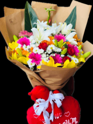  Gaziantep Çiçekçiler - Dev Buket Love Peluş Yastık ve Ayıcık ile Set