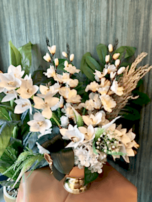  Gaziantep Çiçek Gönder - Metal  Vazoda Yapay Beyaz Orkide & Ortanca Çiçeği