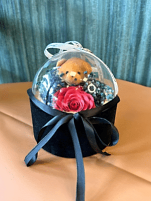  Gaziantep Çiçek Gönder - Ufo Fanusta Kırmızı Solmaz Gül &Peluş Ayı