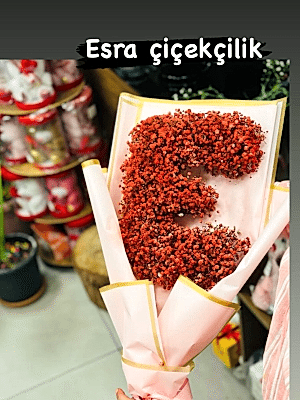  Gaziantep Çiçekler - Kırmızı Cipso Baş Harf Buketi