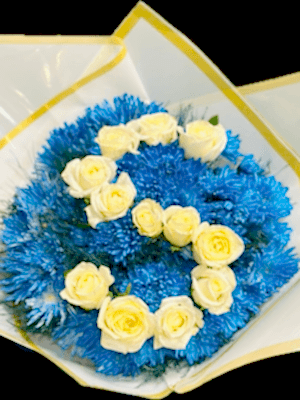  Gaziantep Çiçekler - Mavi Papatya & Baş Harf Beyaz Gül  Buketi