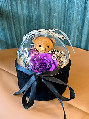 Gaziantep Çiçek Siparişi - Ufo Fanusta Mor Tek Gül & Ayıcık